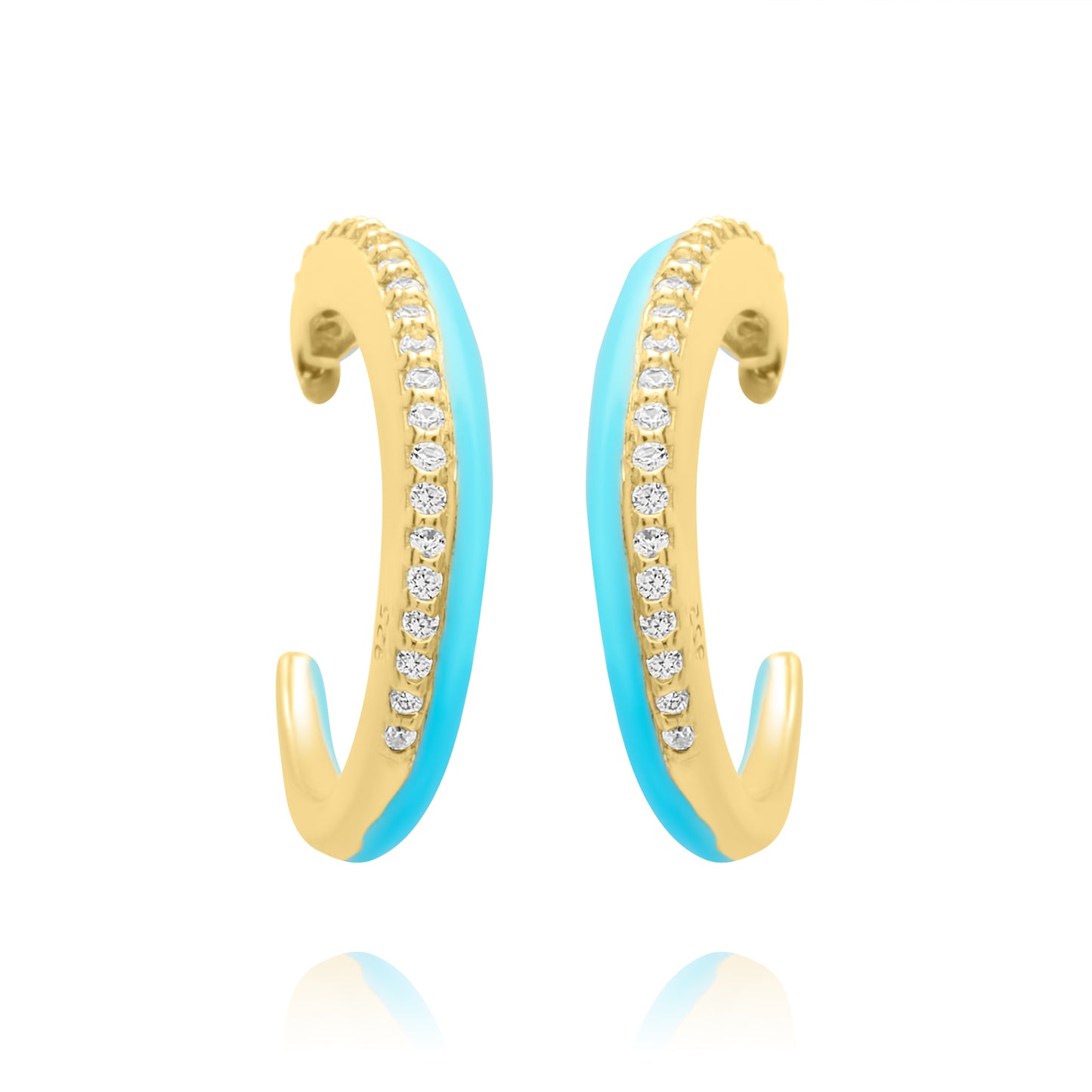 Turquoise One Side Stones Pair Earrings - Gold Plated