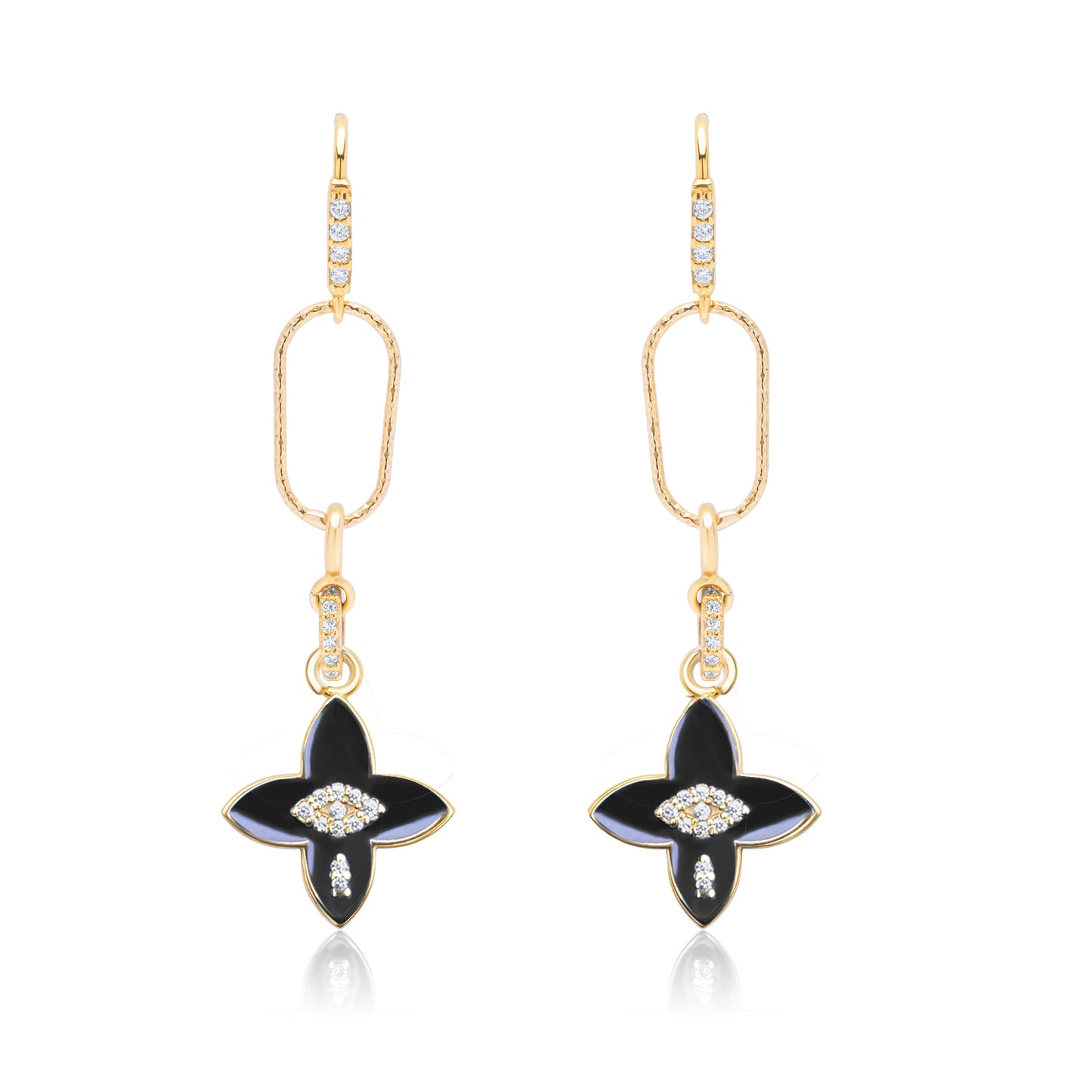 Black Power Flower Pair Earrings - Gold Plated