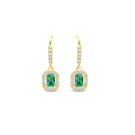 Emerald Cut with Emerald Stone Pair Hook Earrings - Gold plated