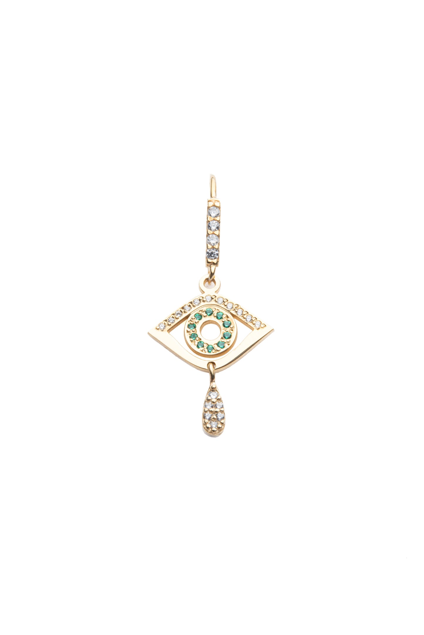 Eye Chocolate Drop with Emerald Single Earring- Gold Plated