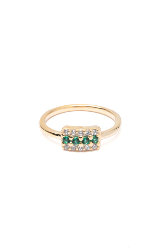 Emerald Pave Ring - Gold Plated
