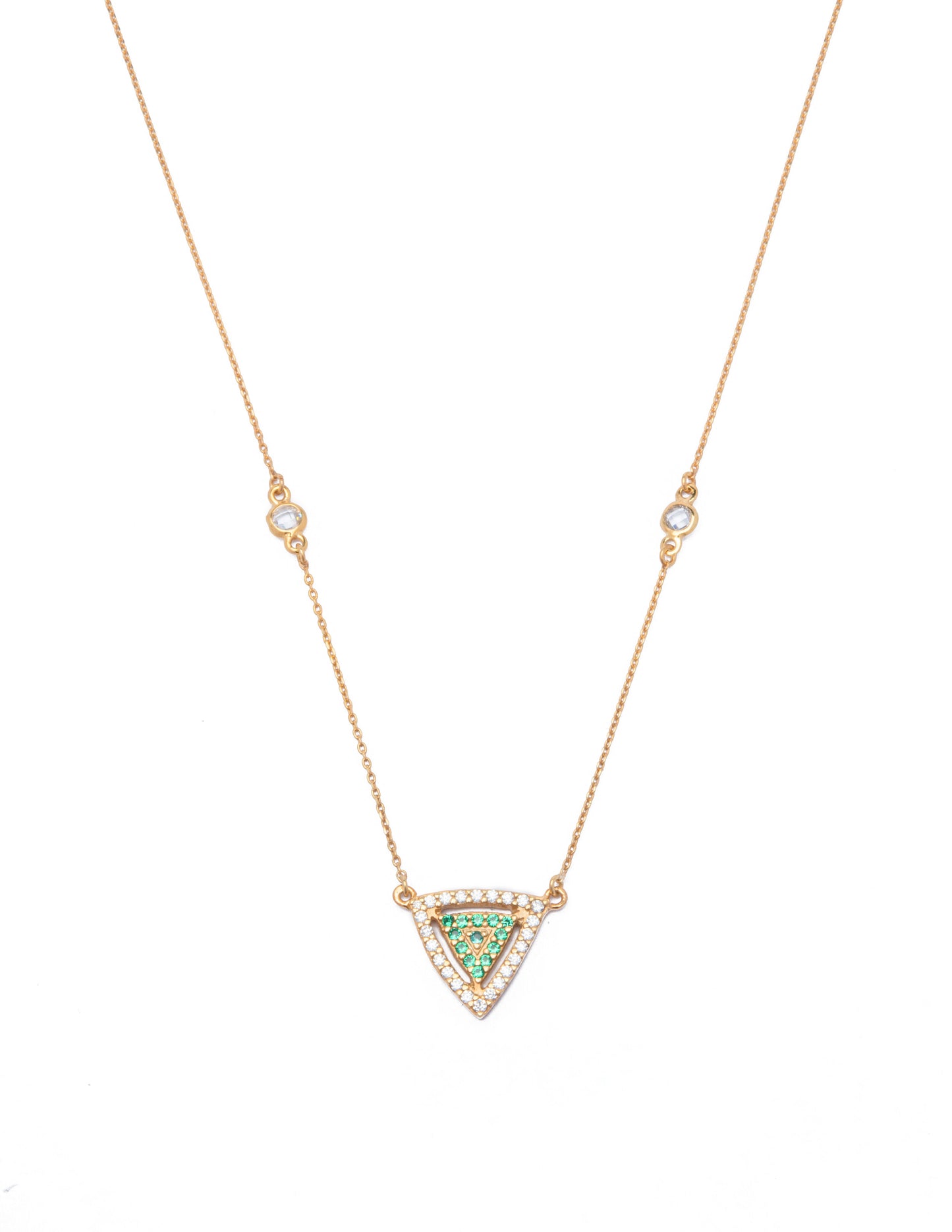 Emerald Pave Triangle Necklace - Gold Plated