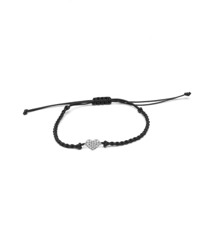 White Pave Heart Bracelet- Silver Rhodium Plated