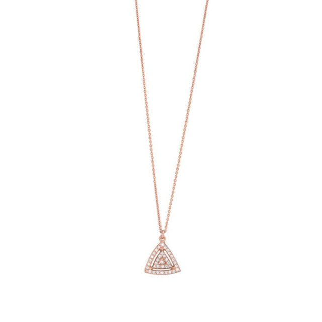 Pave Triangle Necklace - Pink Gold Plated