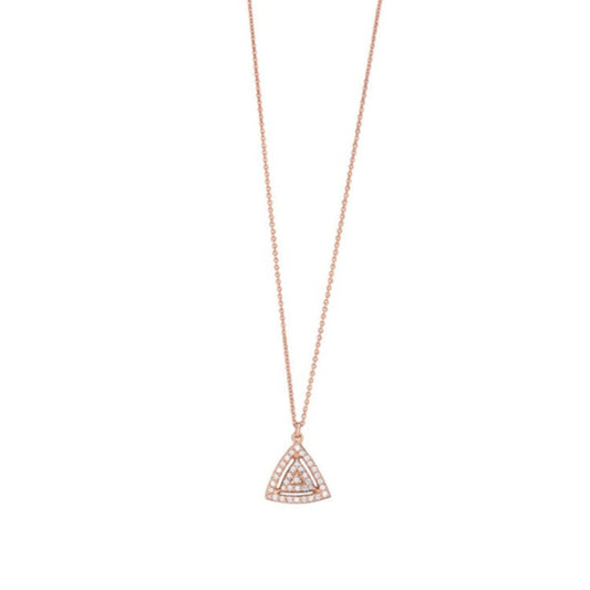 Pave Triangle Necklace - Pink Gold Plated