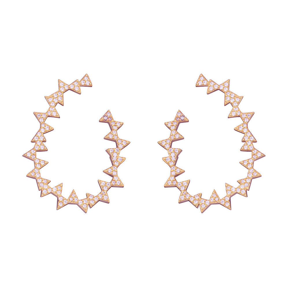 Happy Triangle Pair Earrings with stone - Pink Gold Plated