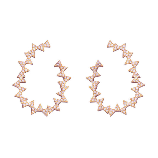 Happy Triangle Pair Earrings with stone - Pink Gold Plated