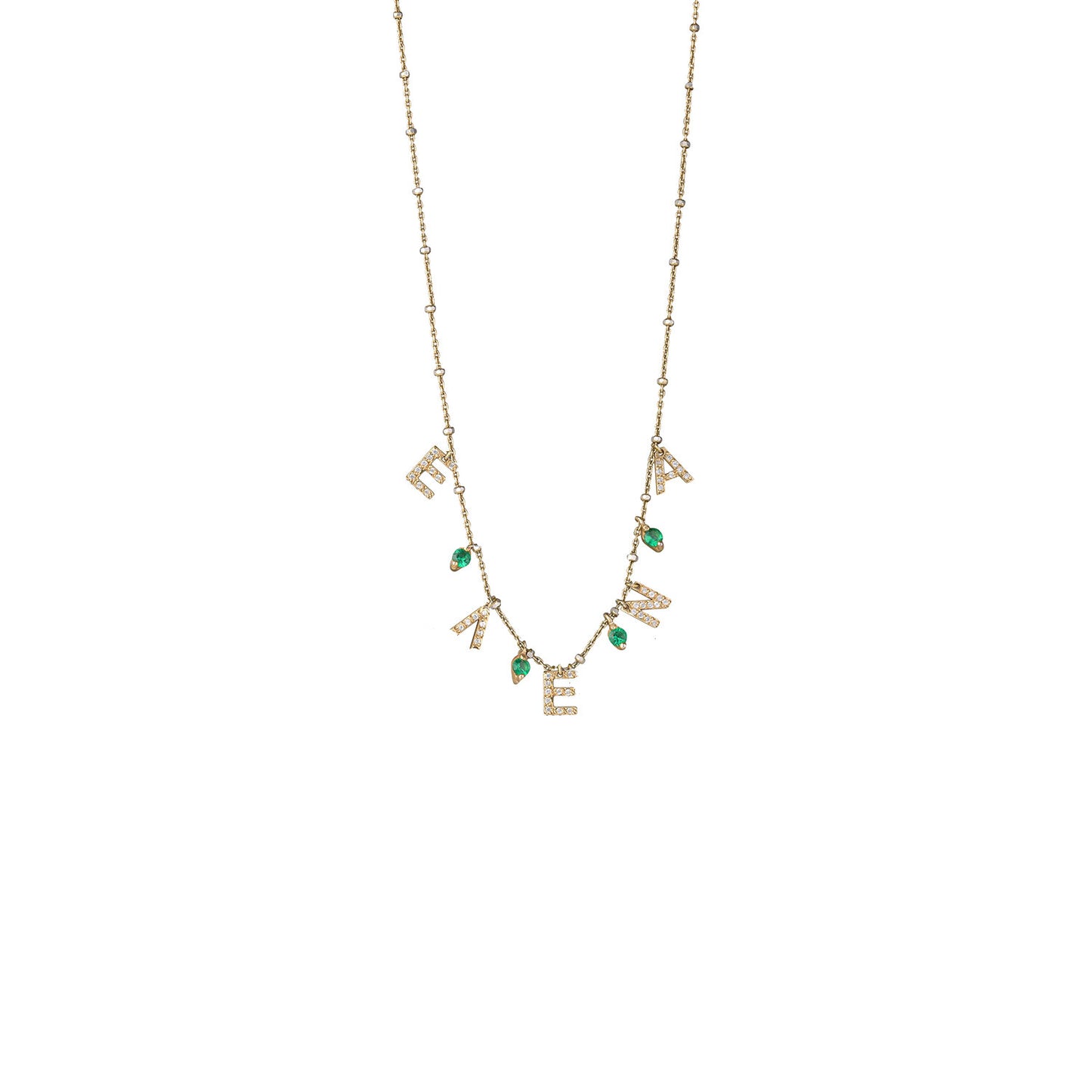 Custom Name necklace with emerald stone - Gold Plated
