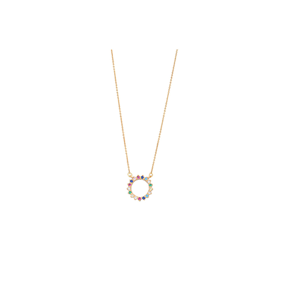 Rainbow Circle Necklace - Pink gold plated