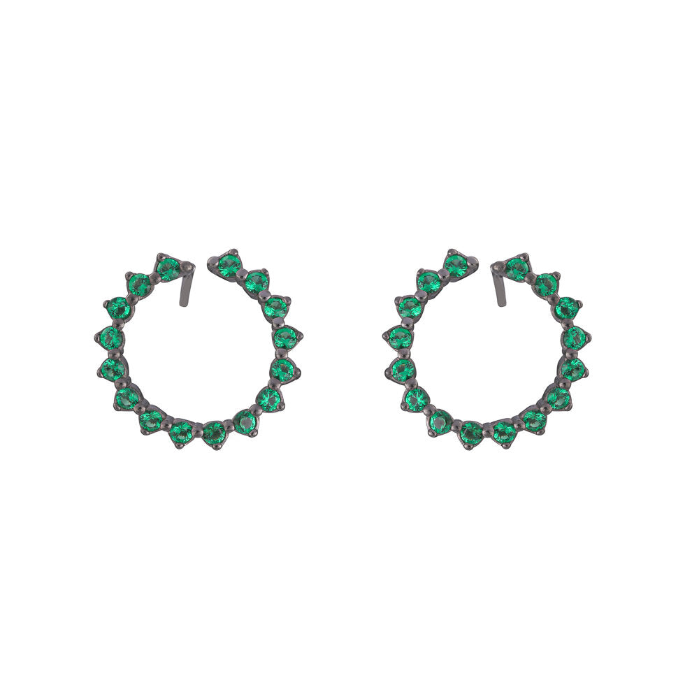 Emerald Circle Pair Earrings - Black Rhodium Plated