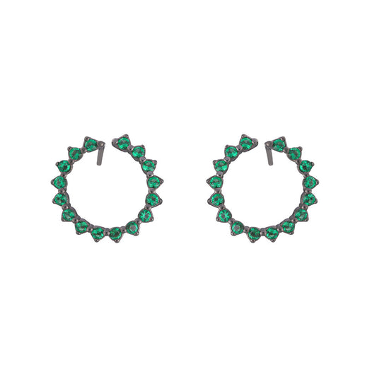 Emerald Circle Pair Earrings - Black Rhodium Plated