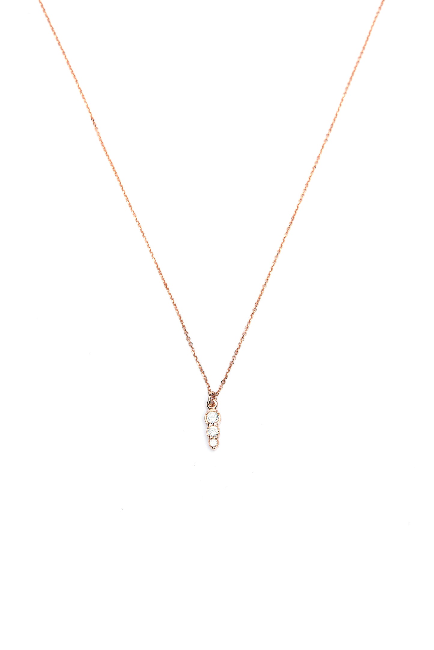 Three Stone Necklace - Pink Gold Plated