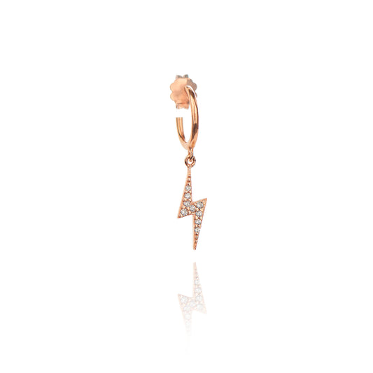 Lightning Single Hoop Earring With Stones - Pink Gold Plated