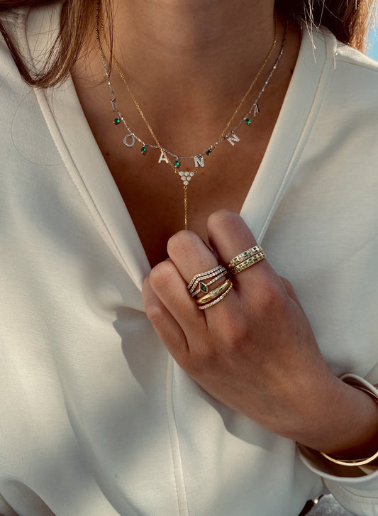 Custom Name necklace with emerald stone - Gold Plated