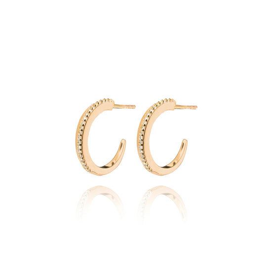 One Side Stones Pair Hoops Earrings - Pink Gold Plated