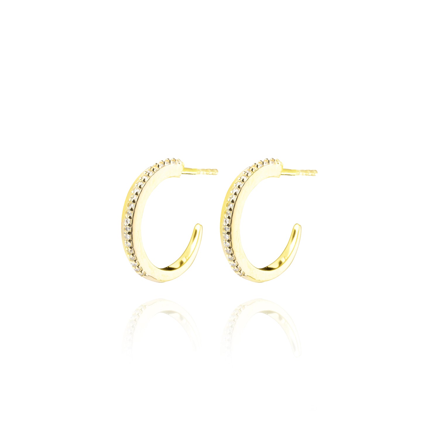 One Side Stones Pair Hoops Earrings - Gold Plated