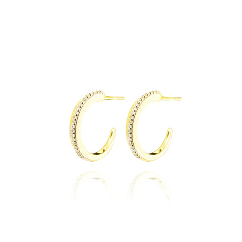 One Side Stones Pair Hoops Earrings - Gold Plated