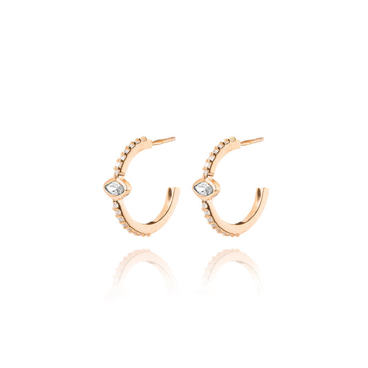 Naveta Pair Hoop Earrings - Pink Gold Plated