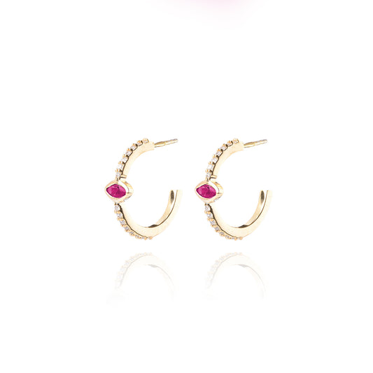 Ruby Naveta Pair Earrings - Gold Plated