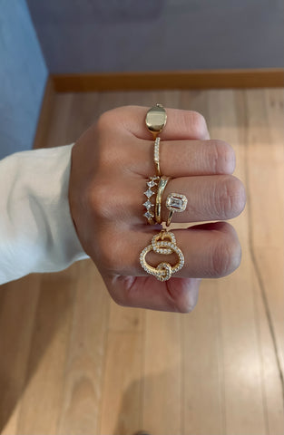 White Emerald Cut Twister Ring - Gold Plated
