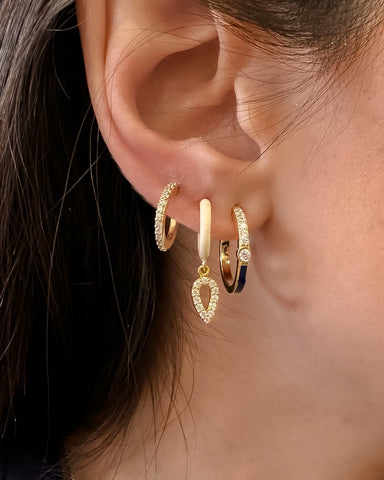 Lapis Half Enamel Hoop Pair Earrings - Gold Plated