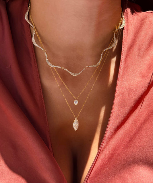 Pave Naveta Necklace  - Gold plated