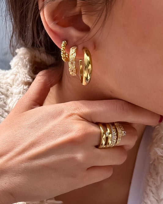 White Square Cut Ring - Gold Plated