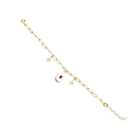 White Egg with Ruby Stone - Gold Plated