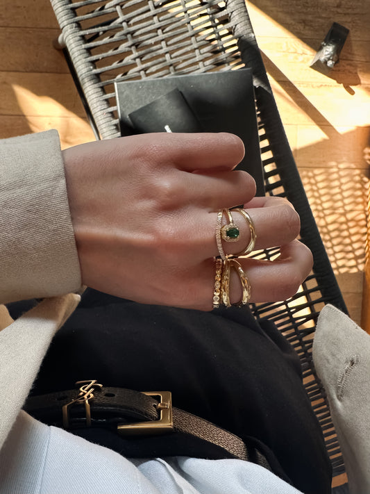 White Double Stardust Ring - Gold Plated