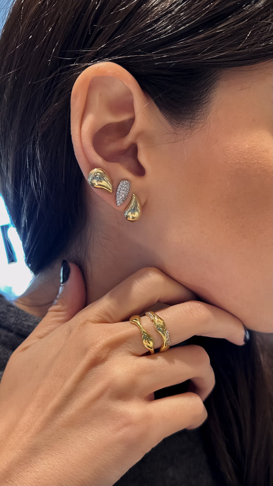 Solid Tear Stud Single Earring Left - Gold Plated