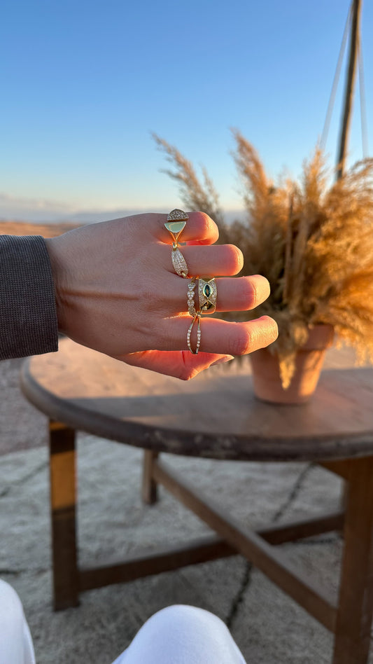 White Pebble Pave Ring - Gold Plated