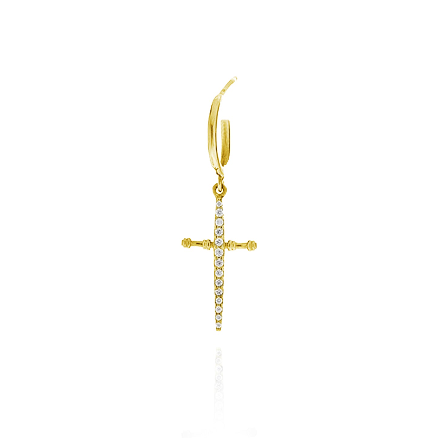 Trickle Cross Single Hoop Earring - Gold Plated