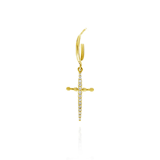 Trickle Cross Single Hoop Earring - Gold Plated