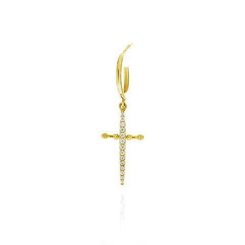 Trickle Cross Single Hoop Earring - Gold Plated