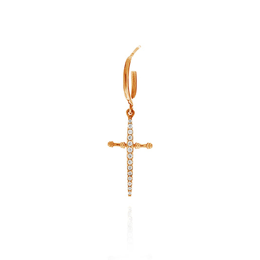 Trickle Cross Single Hoop Earring- Pink Gold Plated
