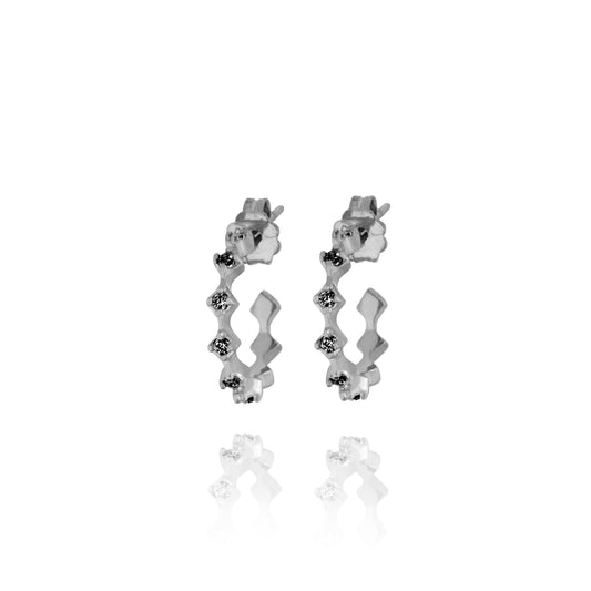 Rhombus Hoops Pair Earrings - Black Rhodium Plated