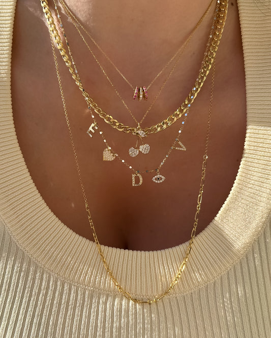 Custom Initial necklace with pave letters, Heart & Eye - Gold Plated