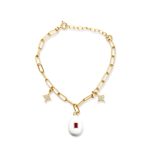 White Egg with Ruby Stone - Gold Plated