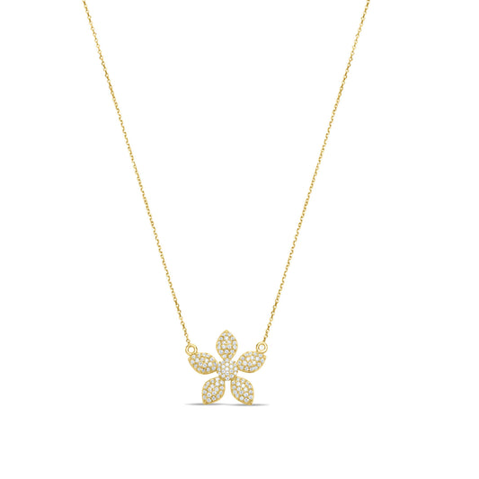Flower Pave Necklace - Gold plated