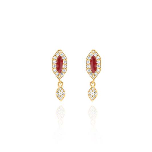 Cherry Enamel Hexagon stud with Eye Charm Pair Earring - Gold Plated