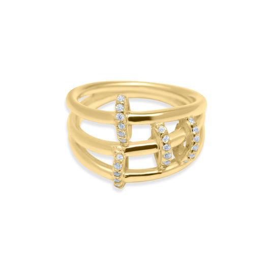 White Triple Belt Ring - Gold Plated