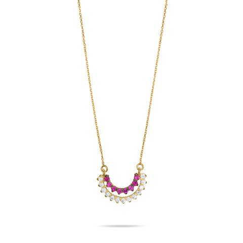 Ruby Sunset Crown Necklace - Gold Plated