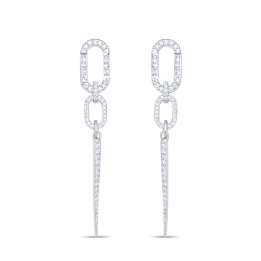 Chain Drop Long pair earrings - Silver Rhodium Plated