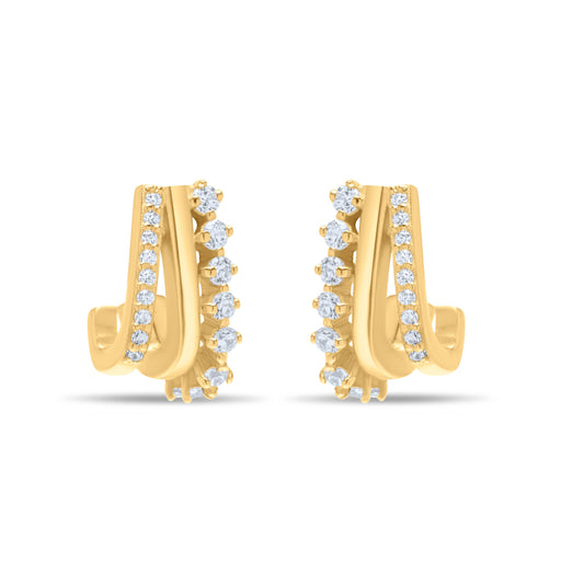 Triple Harmony Hoops With White zircons Pair Earrings - Gold Plated