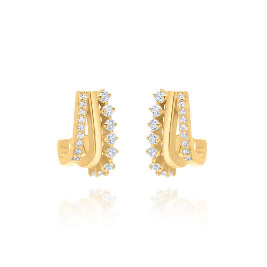 Triple Harmony Hoops With White zircons Pair Earrings - Gold Plated