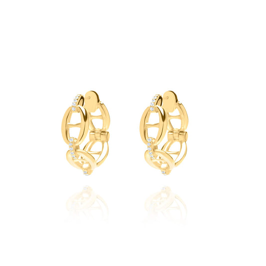 Chain Bliss Hoops With White zircons Pair Earrings - Gold Plated