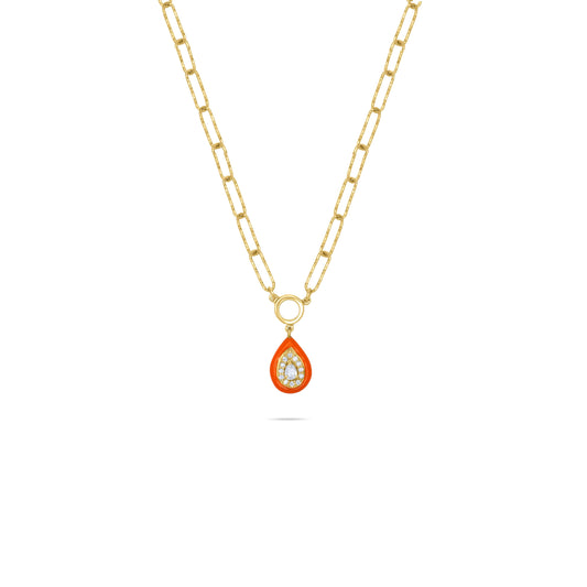 Orange Teardrops Necklace - Gold plated