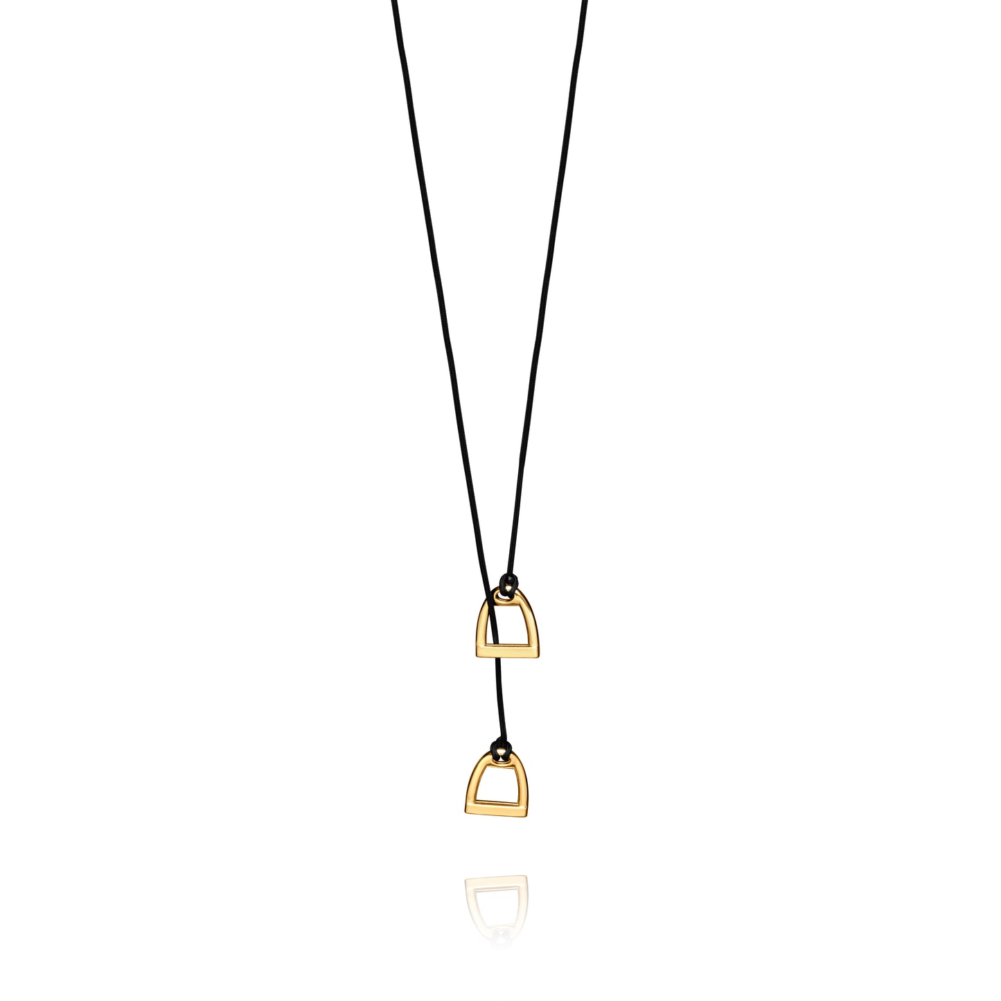 Golden Stirrups necklace with black cord - Gold Plated