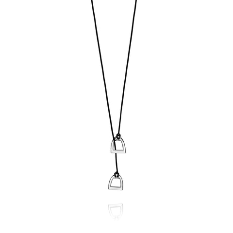 Stirrups necklace with black cord - Silver Rhodium Plated