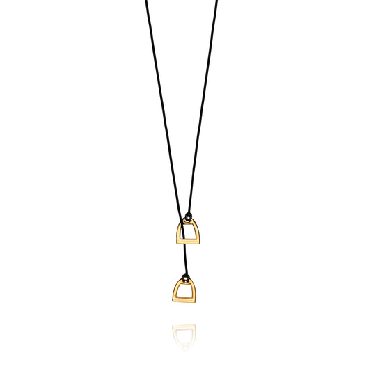 Golden Stirrups necklace with black cord - Gold Plated